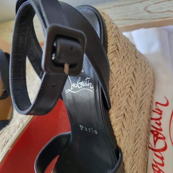 Christian Louboutin Mariza zeppa 130 black leather wedge sandals sz 39 - Picture 13 of 16